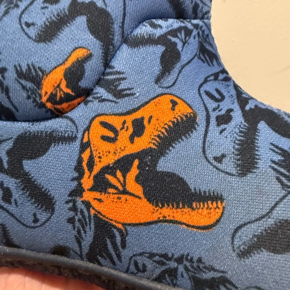 Bogs Kids' Blue and Orange Waterproof Insulated Dinosaur Snow Boots 8